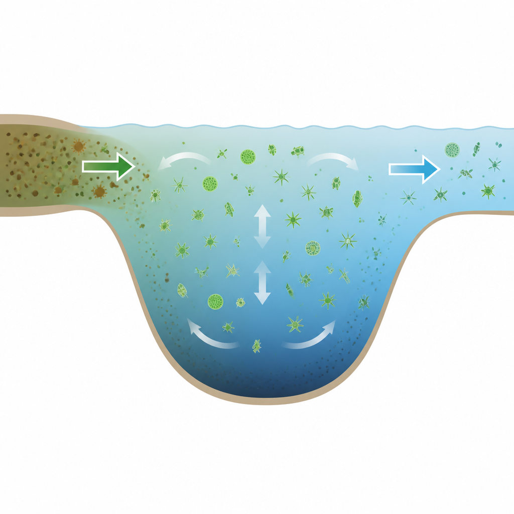 Figure 2. How nutrient rich canal water, mixing and oxygen levels alter algae types and density inside the lake.