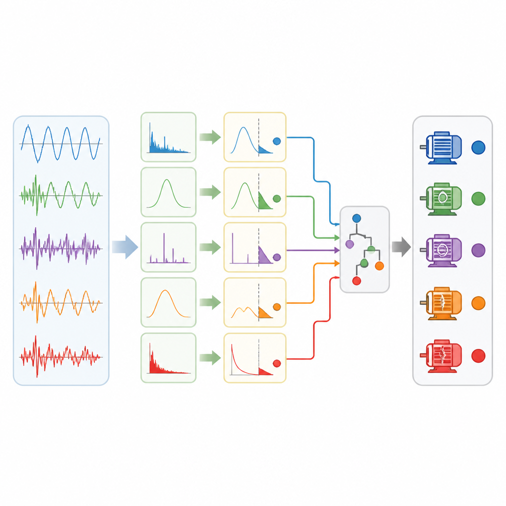 Figure 2. Come piccoli moduli di regole combinano forme d’onda dei sensori passo dopo passo per separare diversi guasti dei sensori del motore dal comportamento sano.