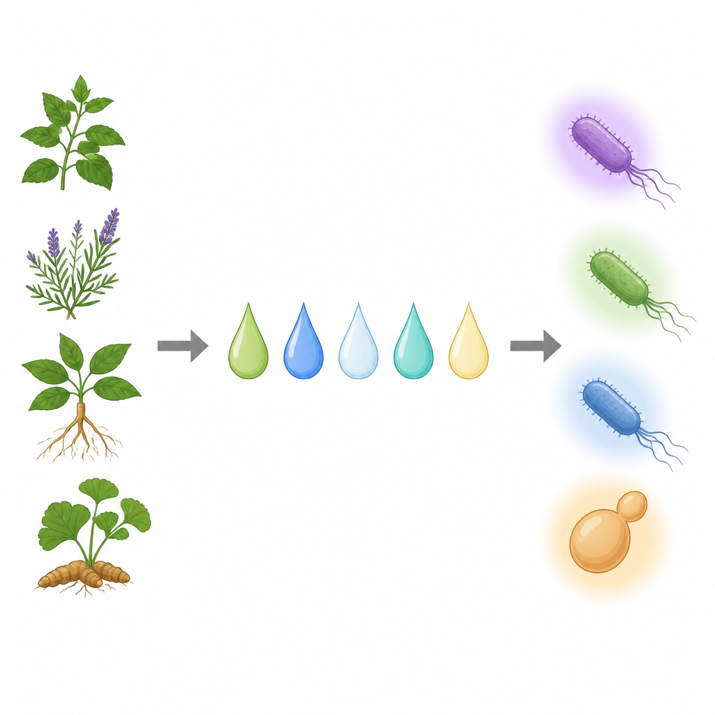 Figure 1. How common medicinal plants and different extraction liquids can slow harmful microbes in the lab.