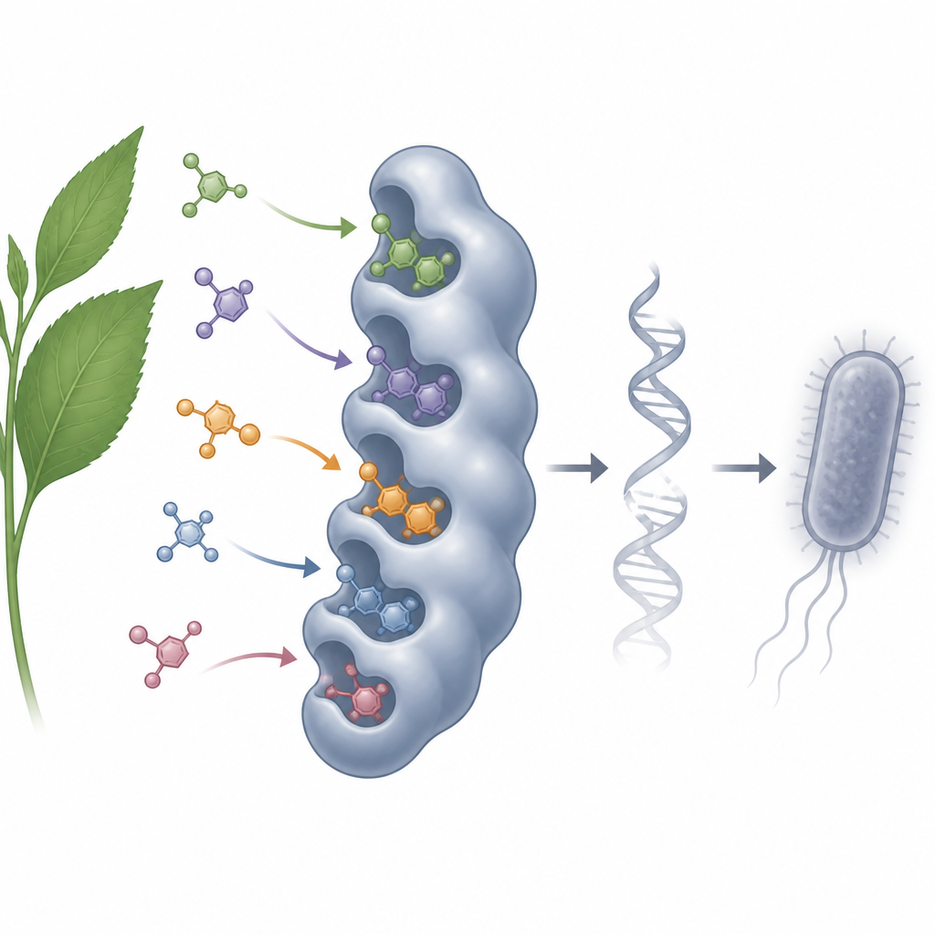 Figure 2. How plant molecules may fit into bacterial enzymes and weaken microbes by disrupting their inner machinery.