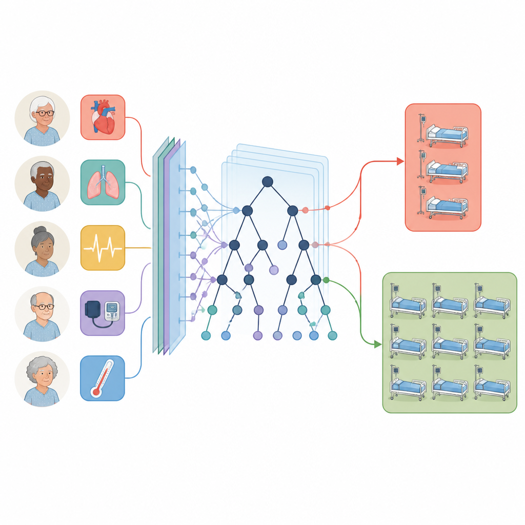 Figure 2. Step-by-step flow of patient data through a model that separates likely sepsis cases from safer post-surgery recoveries.