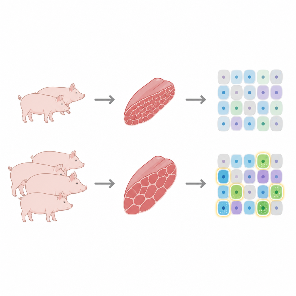 Figure 1. W jaki sposób różne typy komórek mięśniowych i wzorce aktywności sprawiają, że niektóre świnie Jiangquan czarne rosną szybciej niż inne.