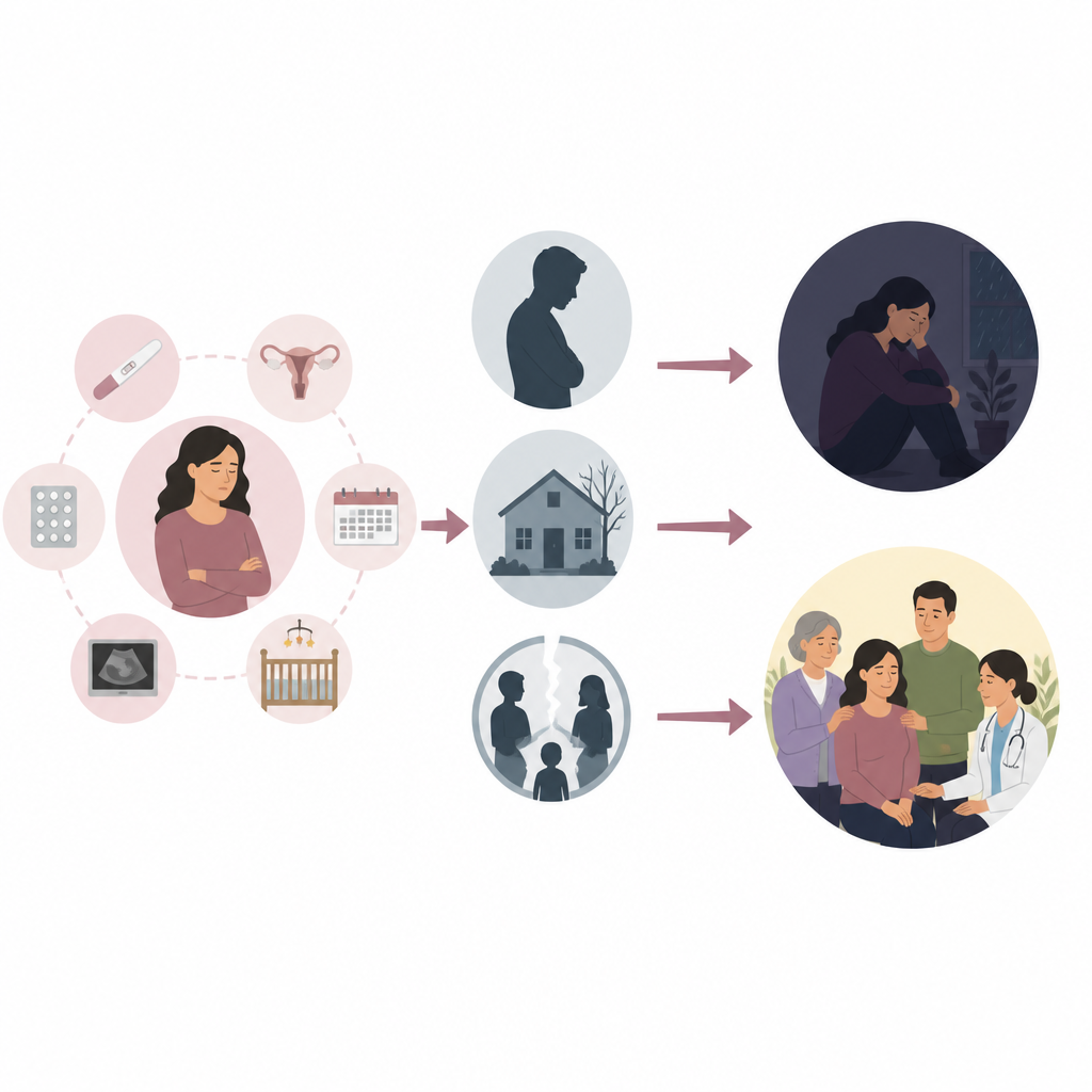 Figure 2. Age, long lasting infertility, weak family support, and partner violence combine to raise depression risk in infertile women.