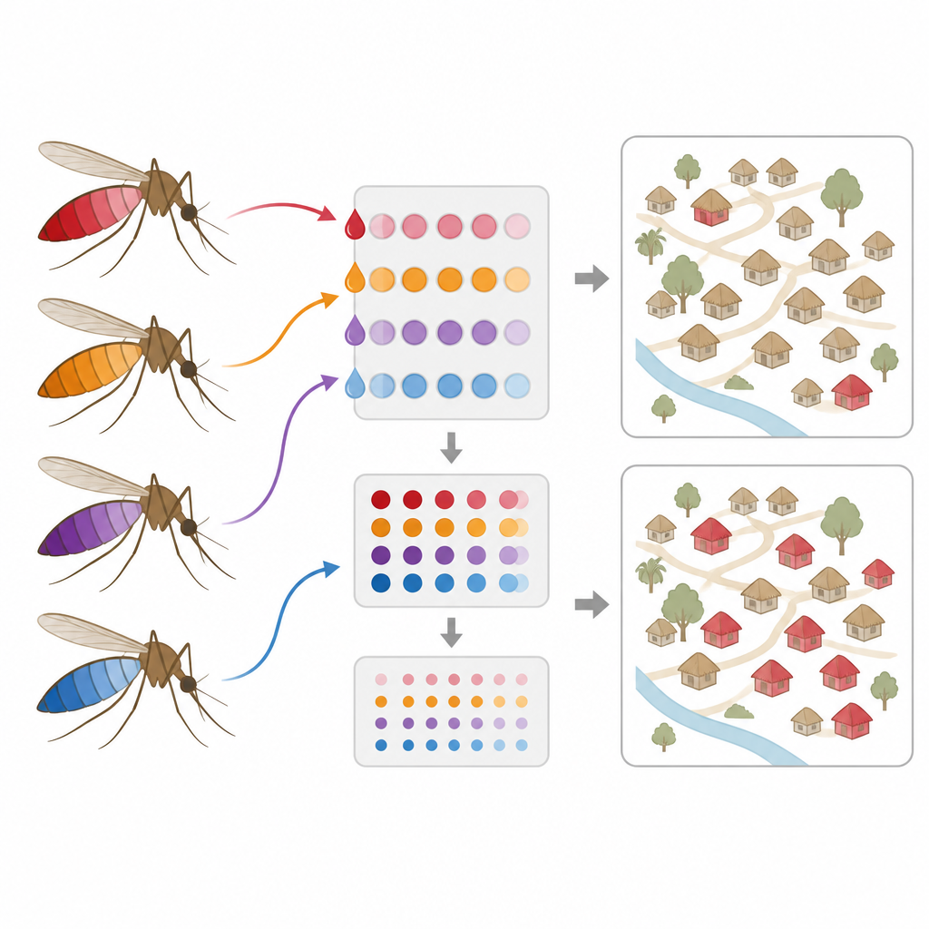 Figure 2. Blood from village mosquitoes moves through lab testing to map differences in past COVID-19 exposure between communities.