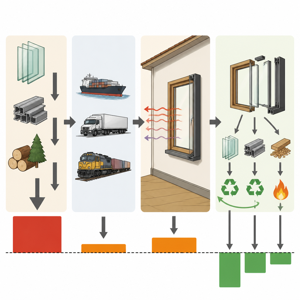 Figure 2. Which life stages of a wood aluminium window cause the most impact and how recycling can balance part of this burden.