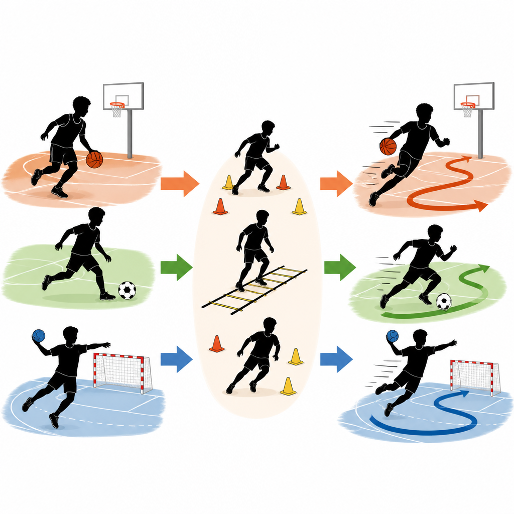 Figure 1. Wie Kegel- und Leiterübungen jungen Mannschaftssportlern helfen, in Spielsituationen schneller zu schneiden und sich zu bewegen
