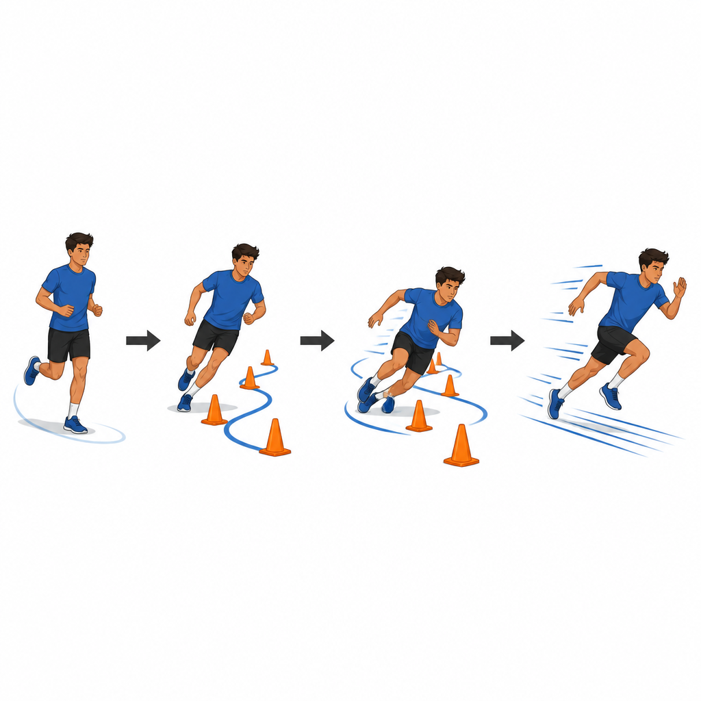 Figure 2. Schritt-für-Schritt-Einblick, wie ein Athlet nach Wochen schneller Fußarbeit seine Schnitte und Sprints verbessert