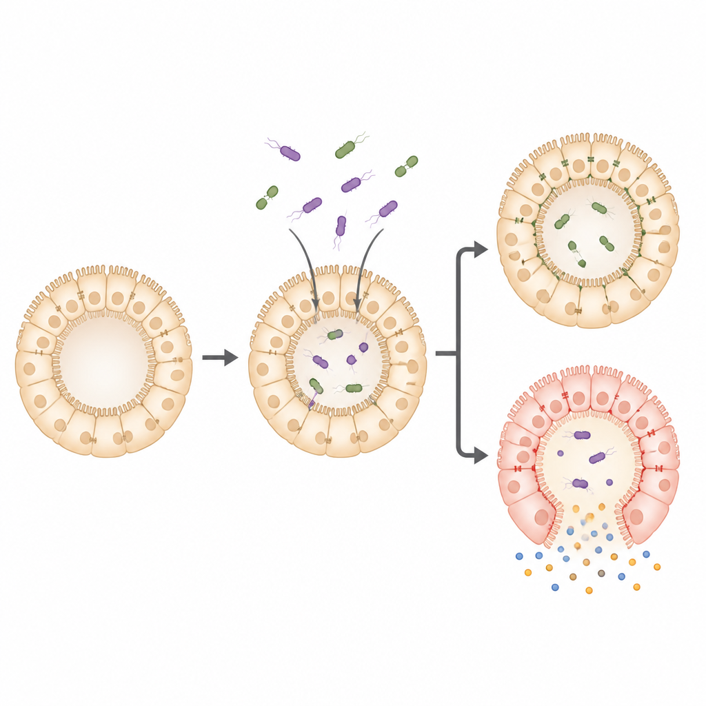 Figure 2. Bacteria injected into mini guts show strain-specific effects on gut barrier tightness and inflammatory responses.