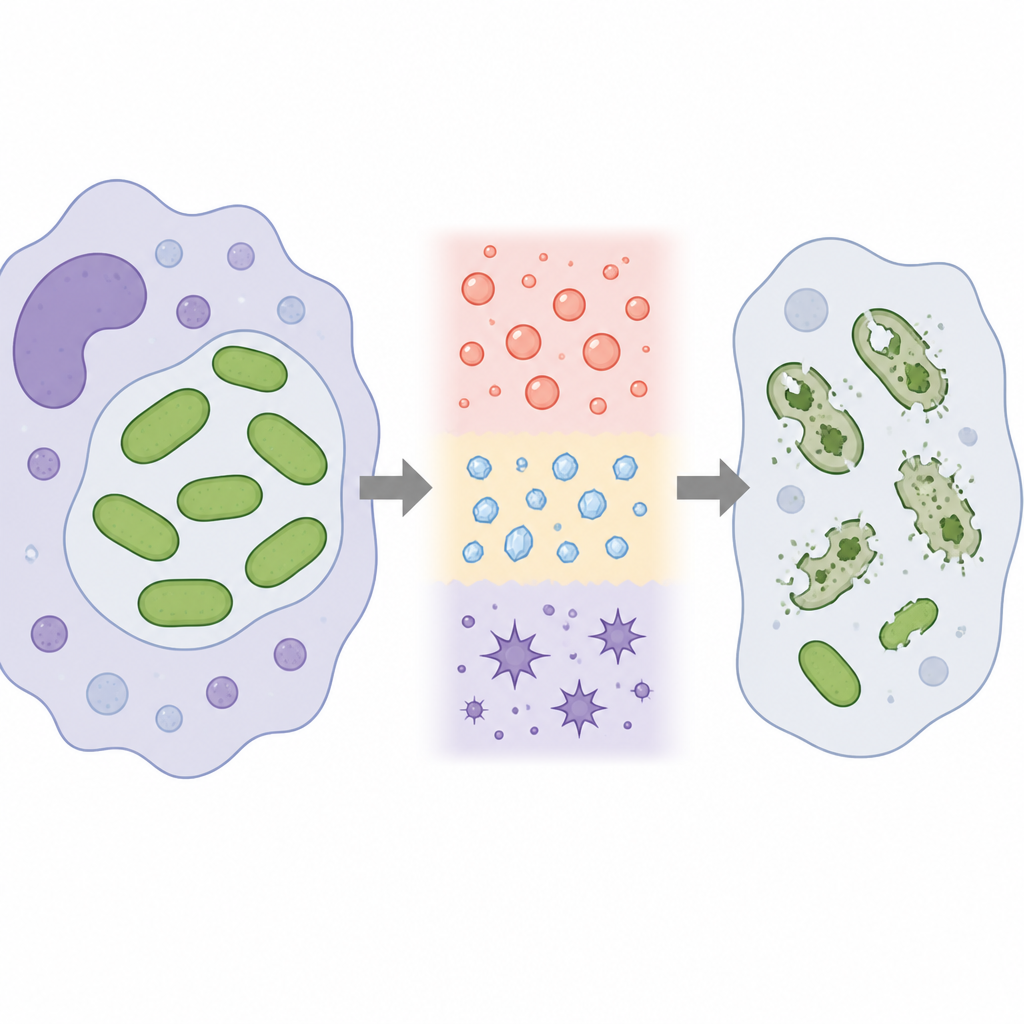 Figure 2. Come l’indebolimento di geni chiave per lo stress e il metabolismo rende i batteri nascosti vulnerabili all’interno delle cellule immunitarie.