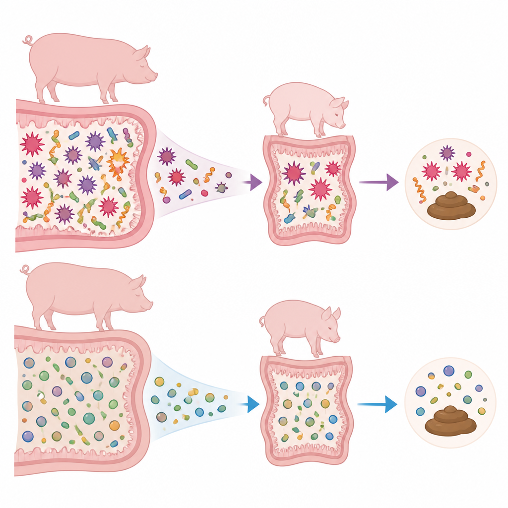 Figure 2. Zinc changes gut bacteria in sows and piglets, lowering harmful microbes linked to diarrhea by weaning age.