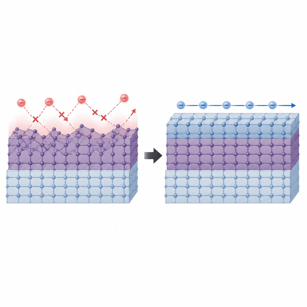 Figure 1. Come un sottile strato protettivo permette ai film ossidici ultrassottili di rimanere conduttivi invece di diventare isolanti man mano che si assottigliano.