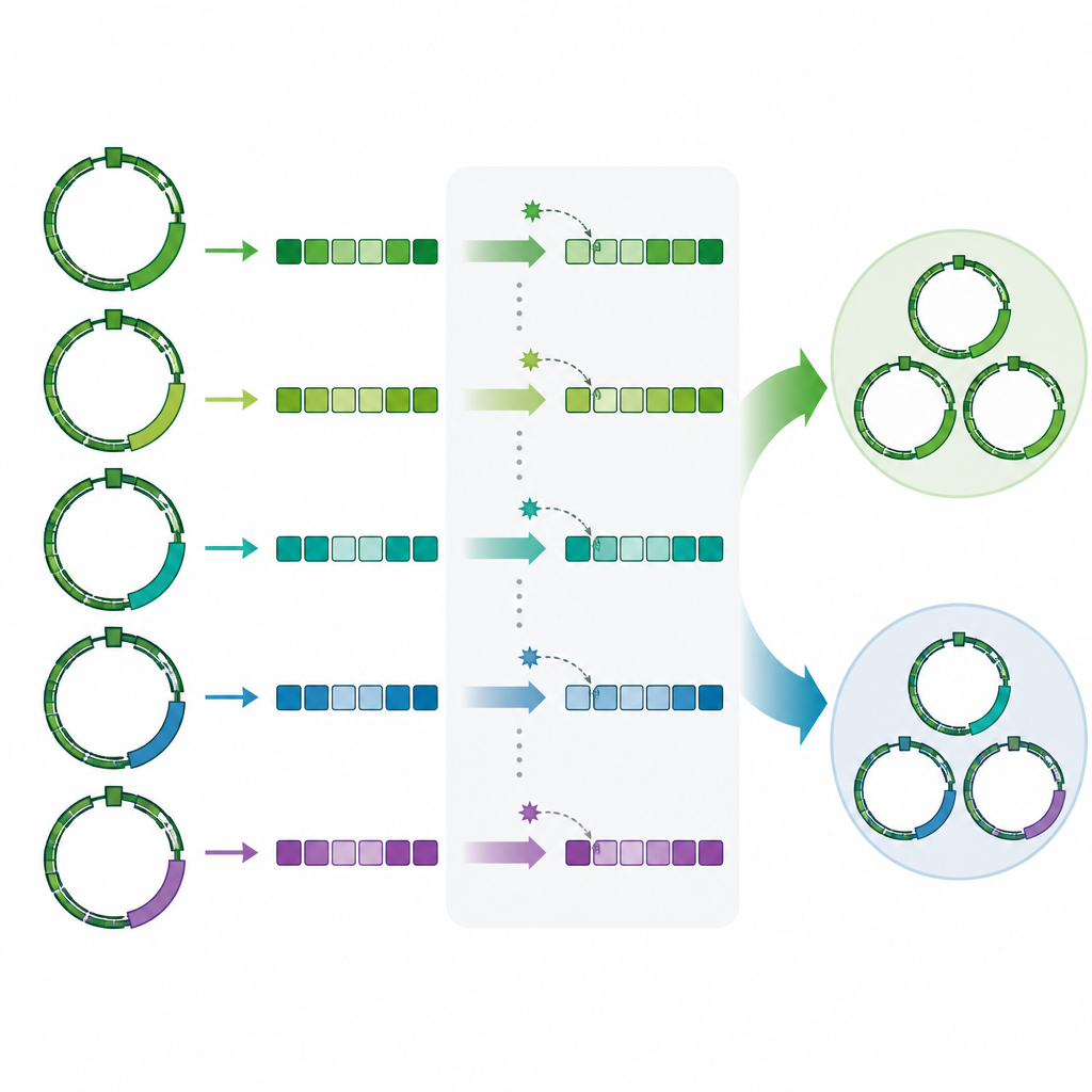 Figure 2. La selezione naturale plasma delicatamente i modelli dei codoni del cloroplasto, formando due principali gruppi evolutivi all'interno di queste piante.