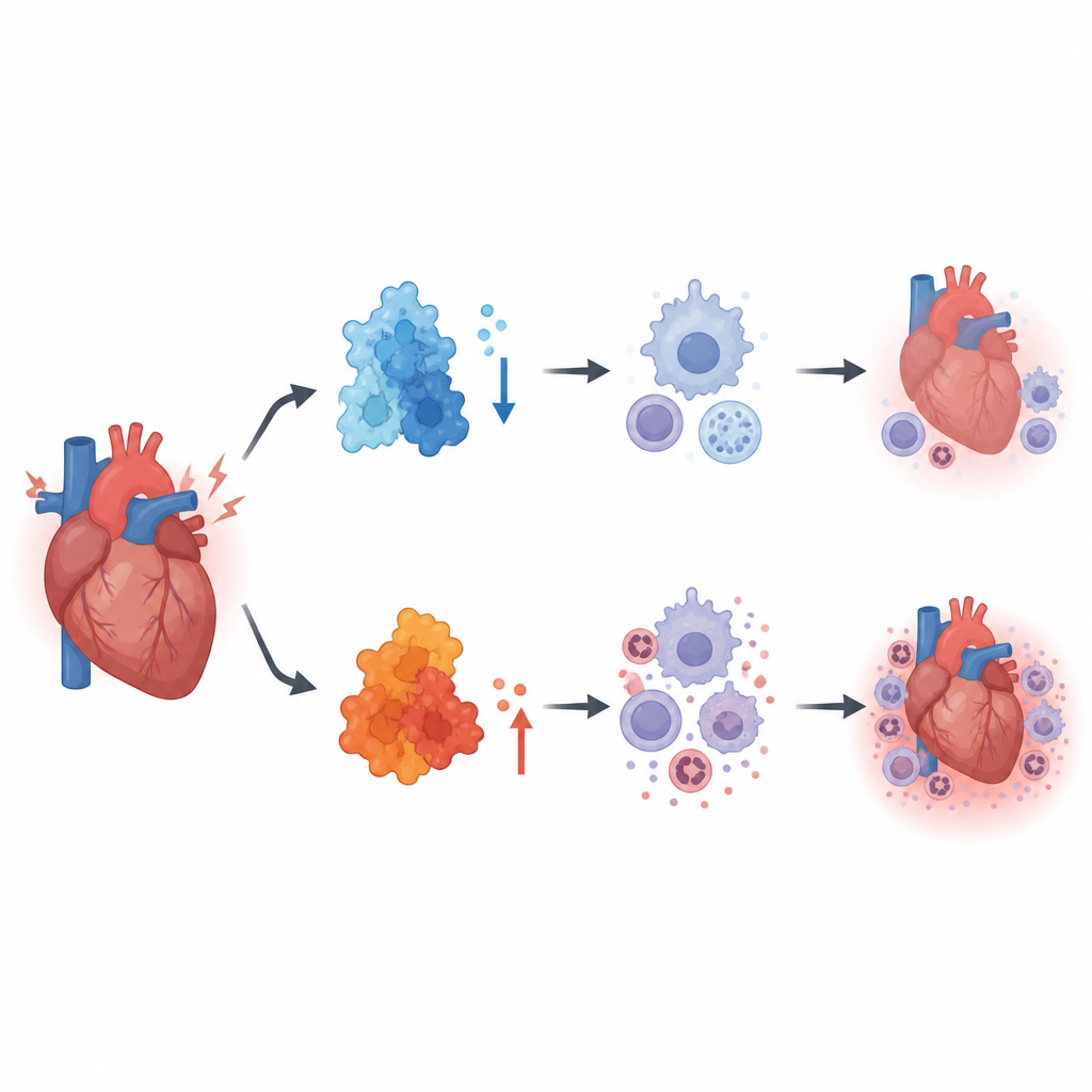 Figure 2. How two shifting cellular markers drive immune changes that worsen a stressed heart