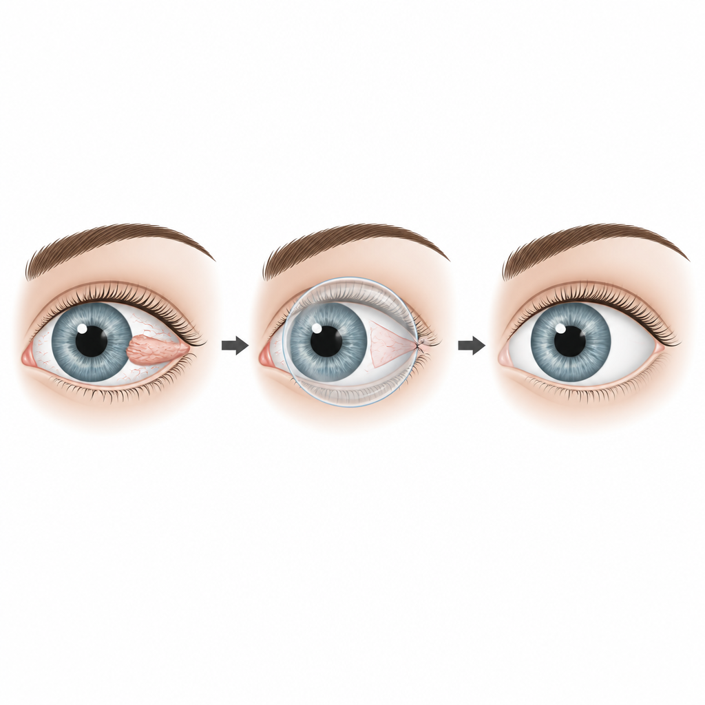 Figure 1. W jaki sposób metoda łącząca szew i opatrunkową soczewkę kontaktową poprawia gojenie po operacji pterygium.