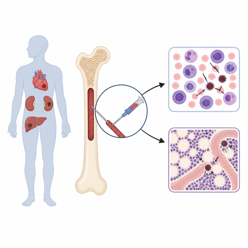 Figure 1. Verwendung schneller Knochenmarkausstriche neben Biopsie zur Erkennung schädlicher Proteinablagerungen bei einer seltenen, organschädigenden Erkrankung.