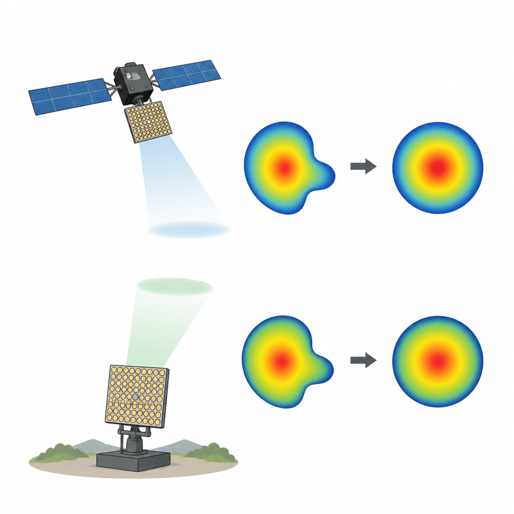 Figure 1. Wie smarte Software Antennenstrahlen umformt, wenn ein Segment in einer flachen Anordnung ausfällt.