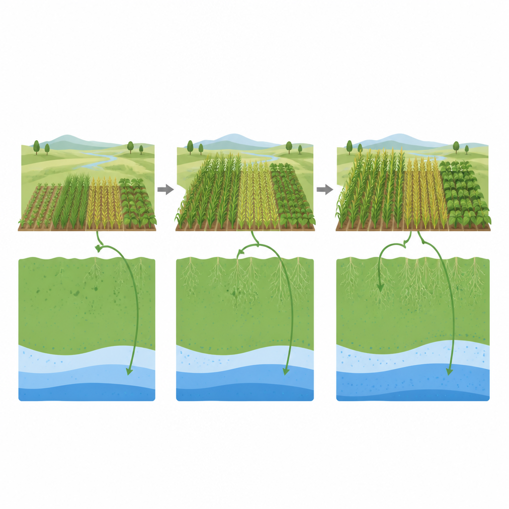 Figure 2. Wie größere Ernten und veränderte Anbauflächen das Verhältnis zwischen Regenwasser und Bewässerung im Pflanzen-Wasserverbrauch verschieben.