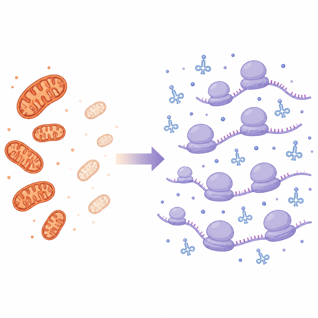 Figure 2. Come Rnq1 alterato reindirizzi risorse dai mitocondri verso la macchina di sintesi proteica all’interno delle cellule di lievito.