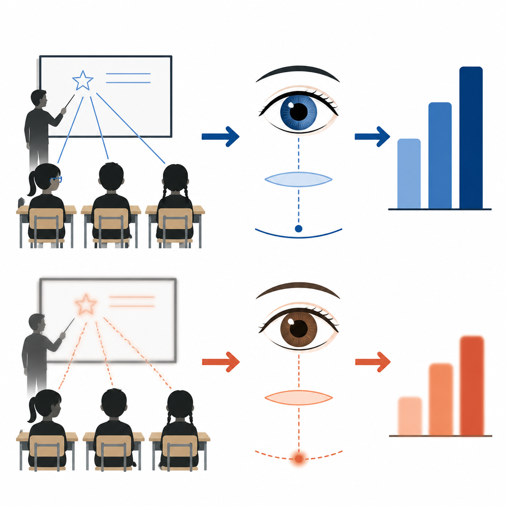 Figure 1. Wie die Sehschärfe und Fokussierung der Augen von Kindern mit ihrer Leistung in Sprache und Mathematik zusammenhängen.