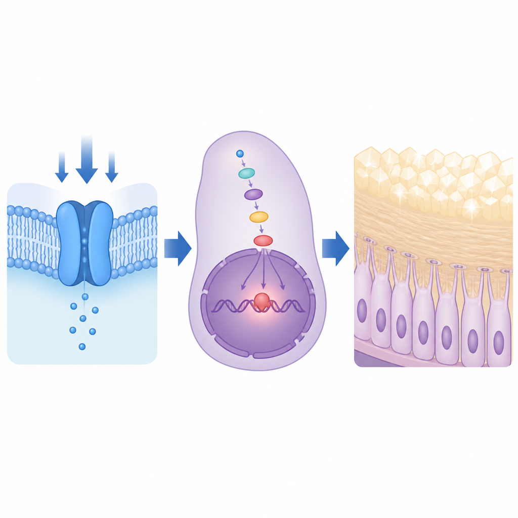 Figure 2. Basınç, diş kök hücrelerindeki bir sensörü açar ve sonunda mineralce zengin yeni dentinin inşasına yol açan sinyalleri başlatır.