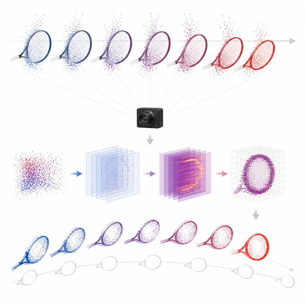 Figure 2. Come i dati a eventi e i sensori di corpo e movimento si combinano passo dopo passo in un'unica traiettoria precisa della racchetta.