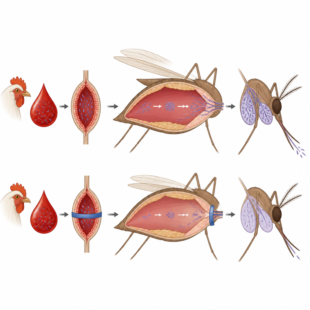 Figure 1. Come il blocco di proteine chiave del moscerino può impedire ai parassiti della malaria di raggiungere le ghiandole salivari.