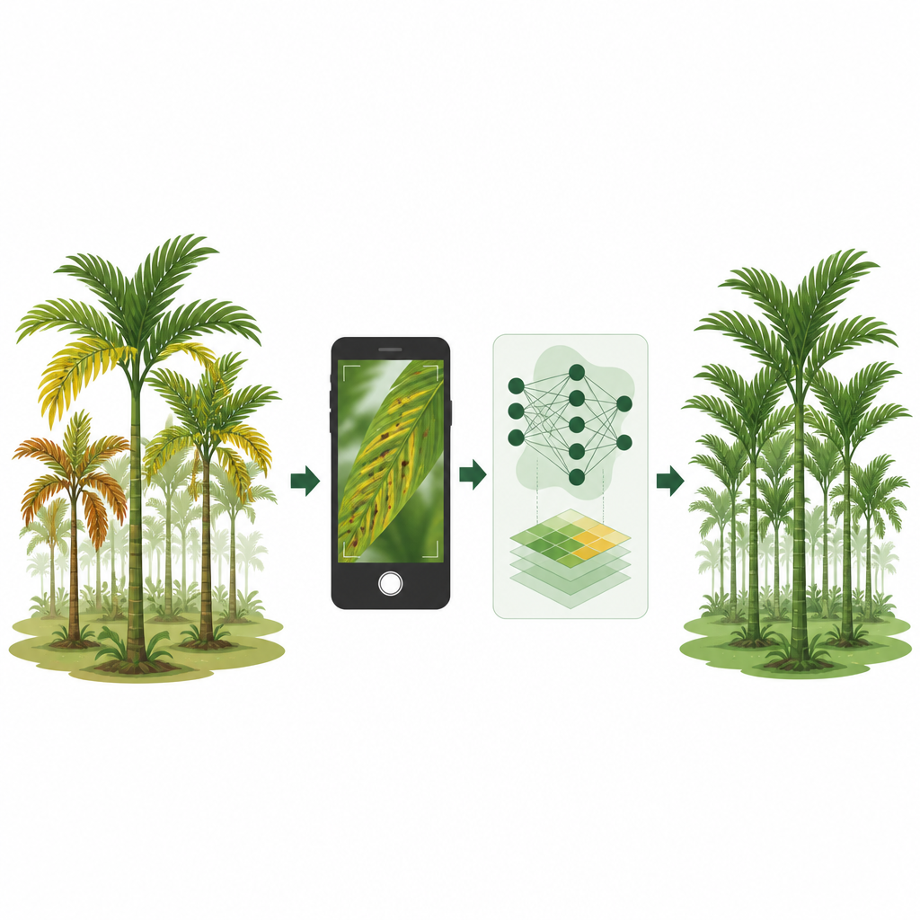 Figure 1. AI helps farmers spot arecanut tree diseases early using photos taken directly in the field.
