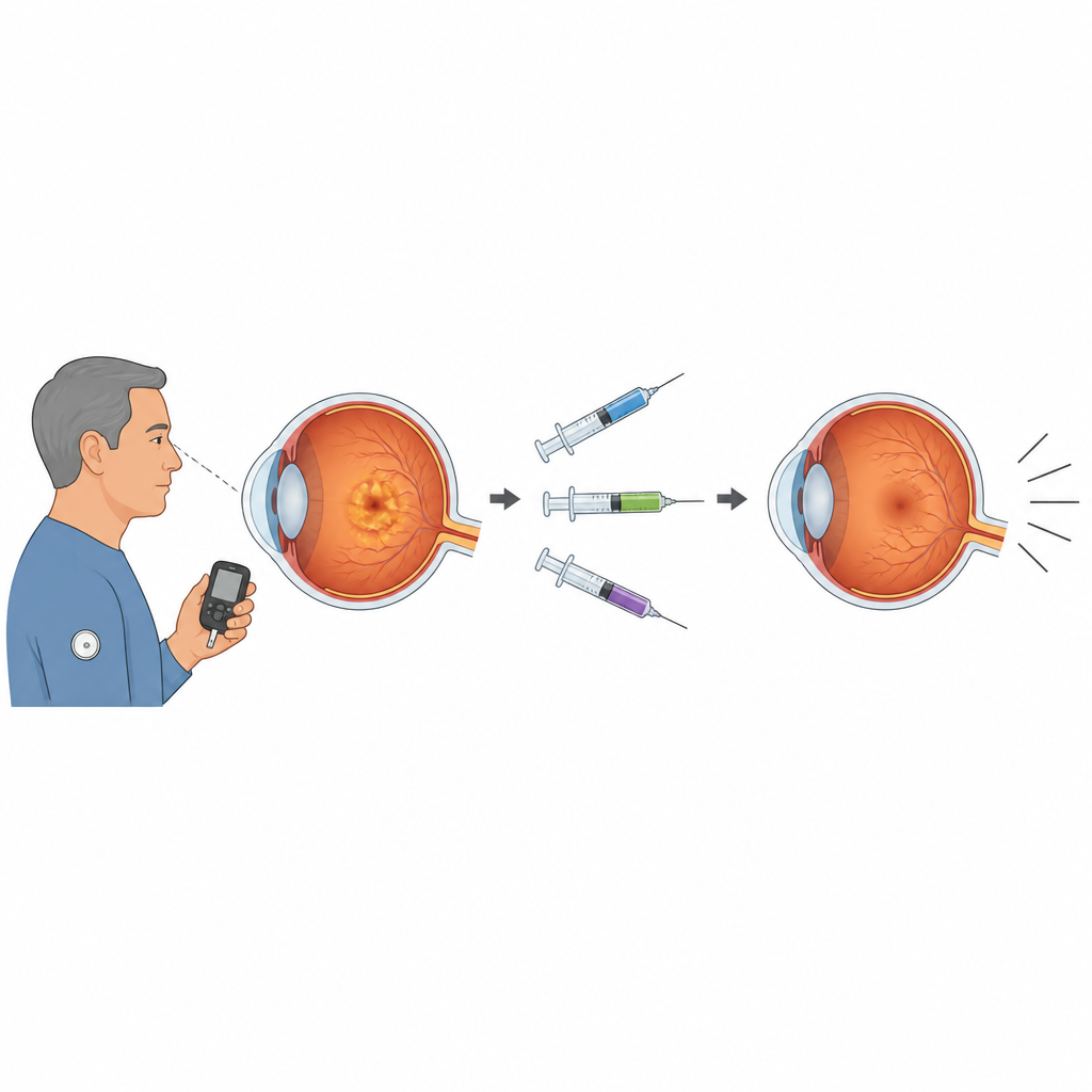 Figure 1. Come i tre farmaci iniettati nell'occhio per il gonfiore legato al diabete si confrontano nei risultati real-world sulla vista e sullo spessore retinico.
