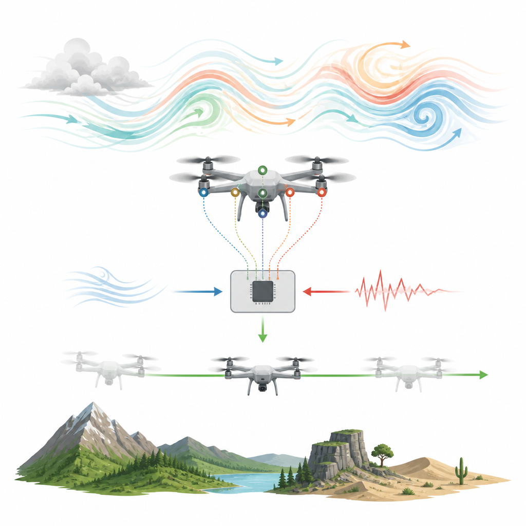 Figure 1. How a drone can stay level and steady even when its sensors glitch and the wind pushes it around.
