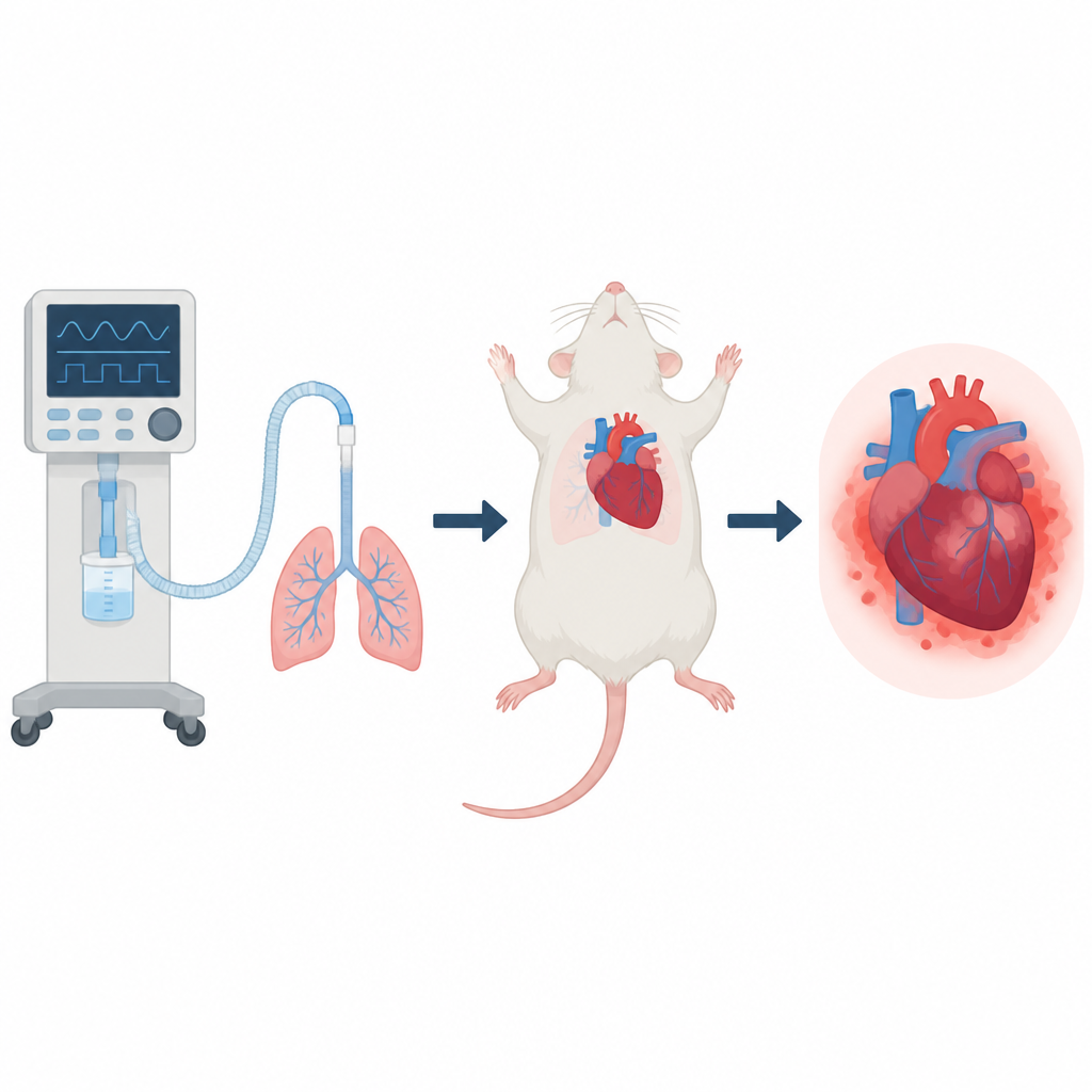Figure 1. Mekanik solunum desteğinin ventilasyona bağlı sıçan modelinde kalbi nasıl kademeli olarak zedeleyebileceği.