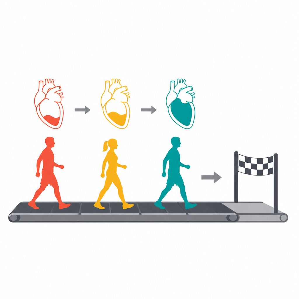 Figure 1. Tre gruppi di scompenso cardiaco possono raggiungere una capacità di esercizio quotidiana simile nonostante diversa forza di pompaggio cardiaco.