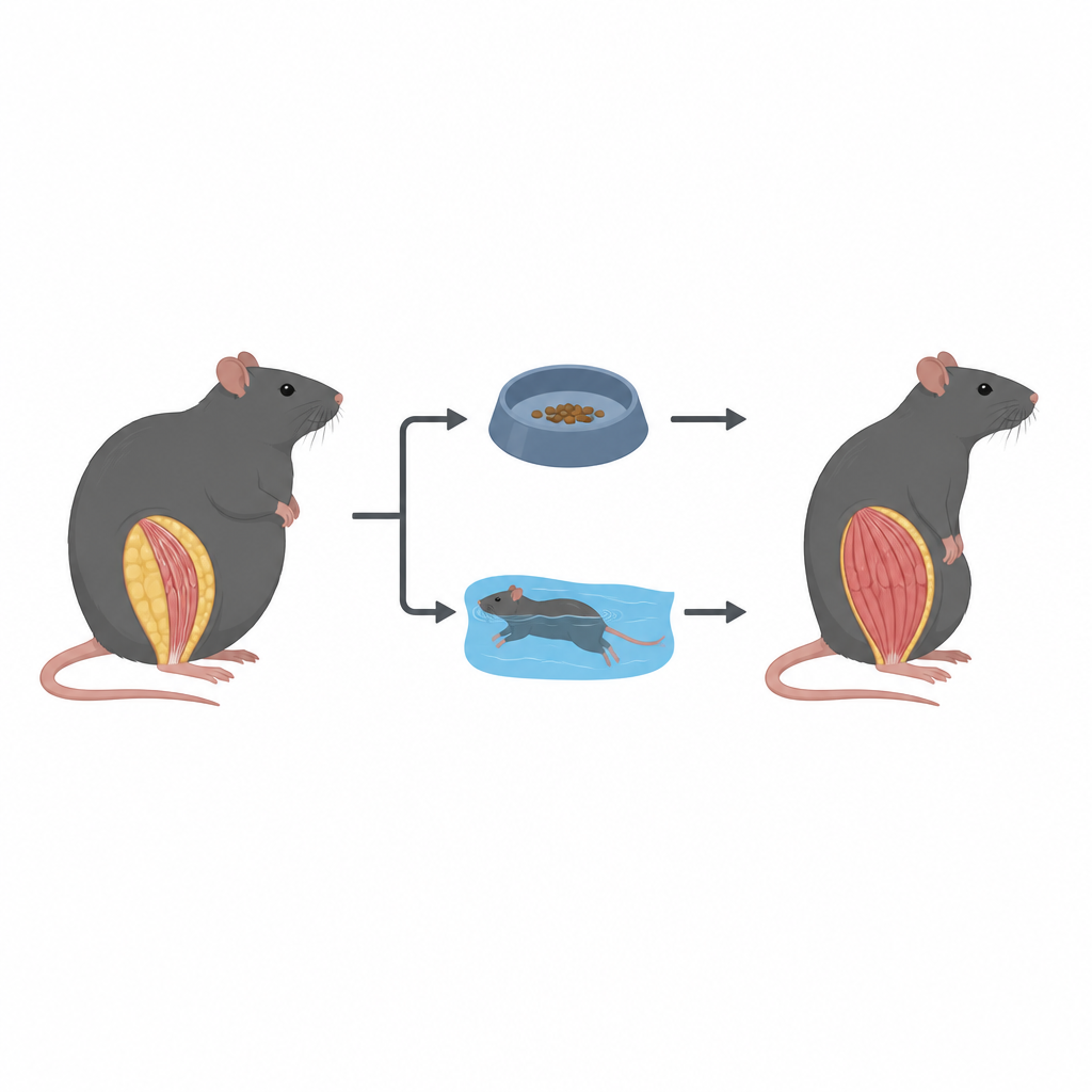 Figure 1. How eating less and aerobic exercise help muscles recover from damage caused by a high fat diet.