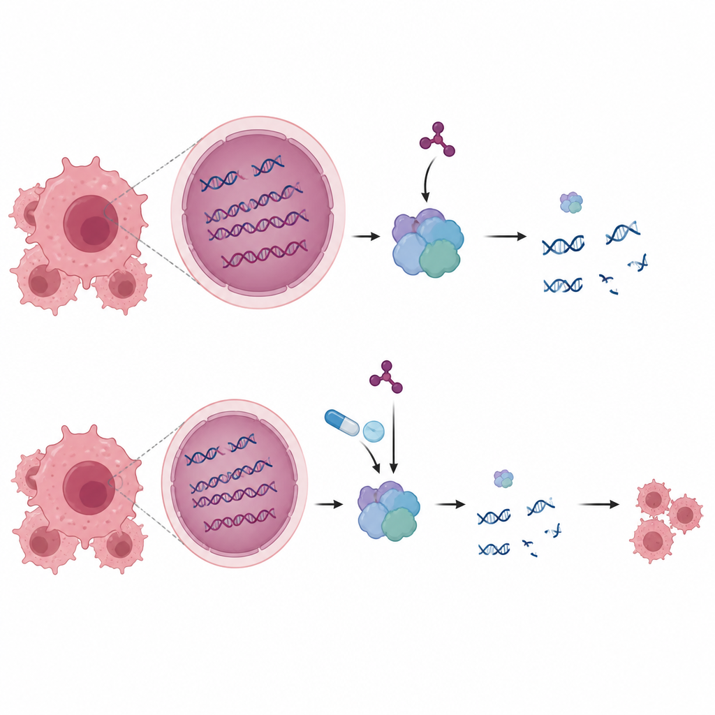 Figure 2. Inside ovarian cancer cells as a CDK12/13 blocker disrupts DNA repair yet only modestly boosts drug impact.