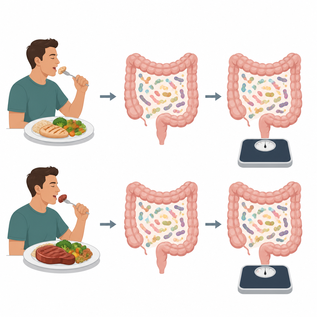 Figure 1. Die Veränderung des Proteingehalts in der Ernährung verschiebt die Darmmikroben kaum, während das Körpergewicht sich leicht verändert.