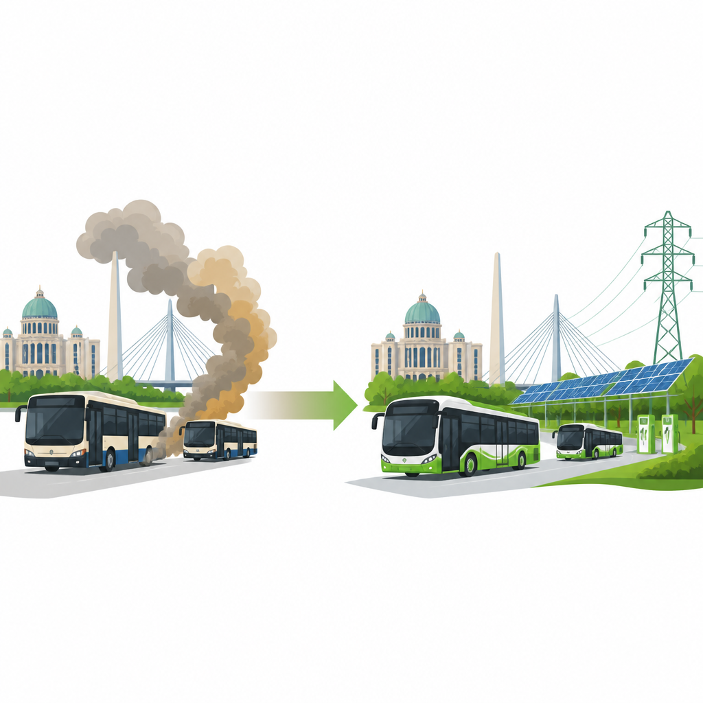 Figure 1. City diesel buses replaced by battery buses for cleaner air and lower climate impact in Putrajaya.
