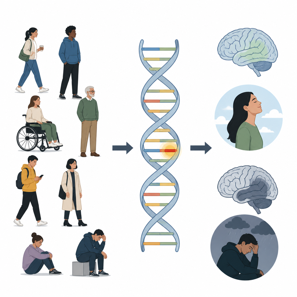 Figure 1. How a small gene difference in an immune signal relates, or not, to who develops depression