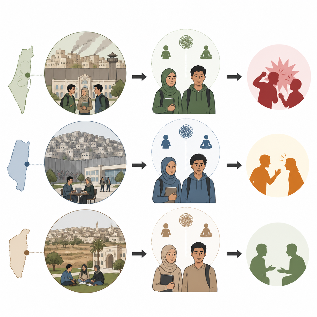 Figure 1. Come la vita nelle università palestinesi sotto conflitto modella il rischio degli studenti di comportamenti aggressivi.