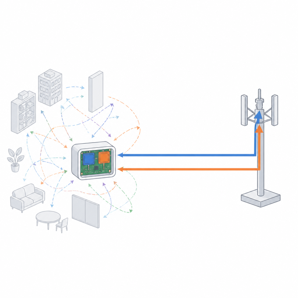 Figure 1. Cómo dos antenas diminutas en un dispositivo apretado pueden seguir transmitiendo señales inalámbricas limpias e independientes