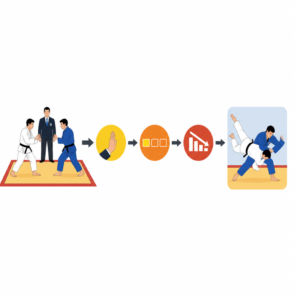 Figure 1. Come le penalità arbitrarie spostano il flusso di un incontro di judo d'élite verso una proiezione finale decisiva