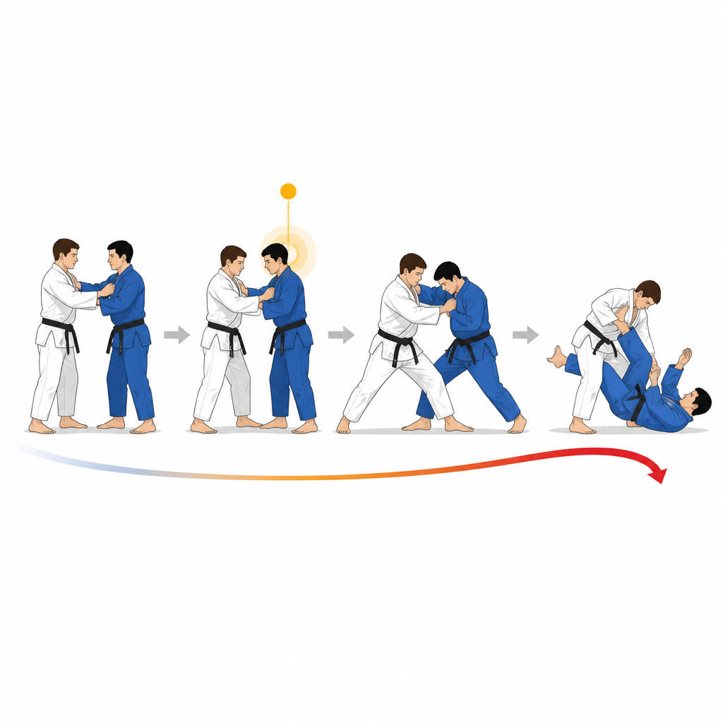 Figure 2. Come l'aumento della pressione delle penalità e l'overtime cambiano il percorso passo dopo passo dalla penalità all'ippon