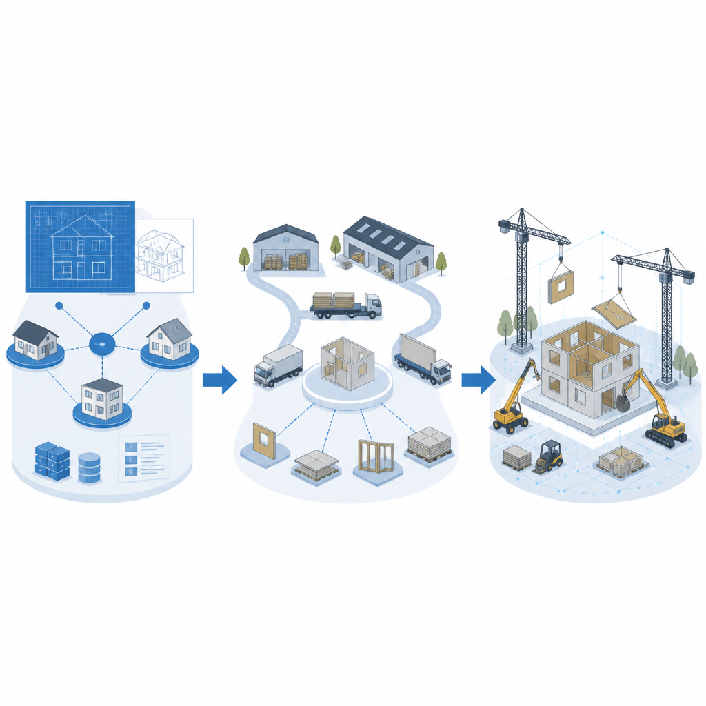 Figure 2. Percorso graduale dai standard digitali e dai sistemi informativi ai componenti prefabbricati e alla costruzione automatizzata per l’edilizia popolare.