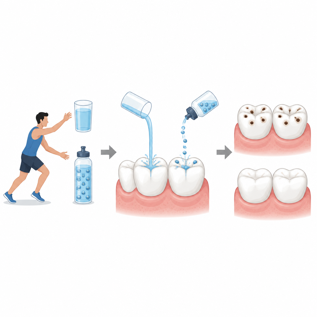 Figure 1. Hayvan çalışmasında, jel içinde paketlenmiş spor yakıtının normal şekerli spor içeceklerine göre dişleri nasıl daha iyi koruyabileceği.