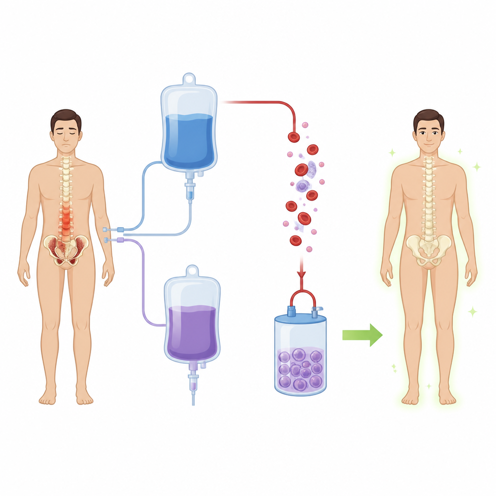 Figure 1. Two drug paths for myeloma patients leading to collection of their own stem cells for transplant recovery.
