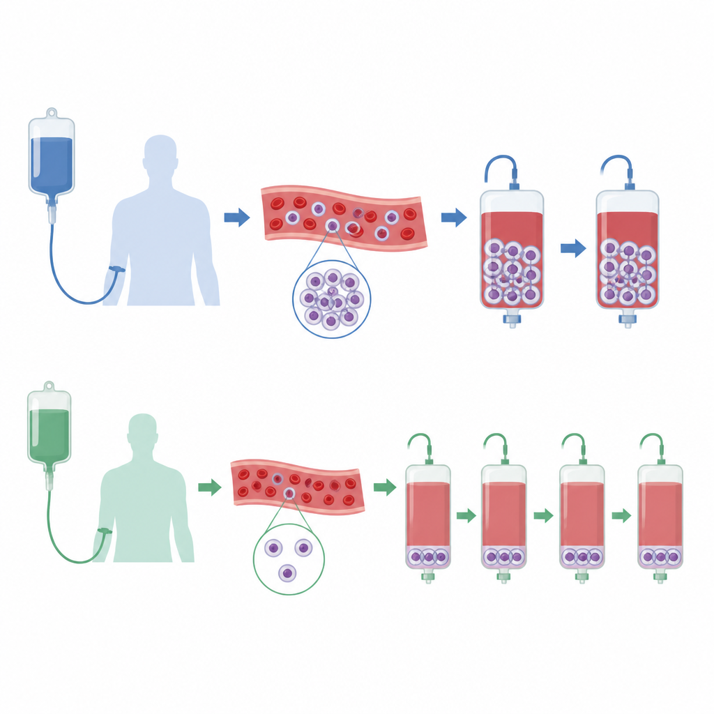 Figure 2. Comparing how two chemo regimens move stem cells into blood, showing faster, richer collection with one option.