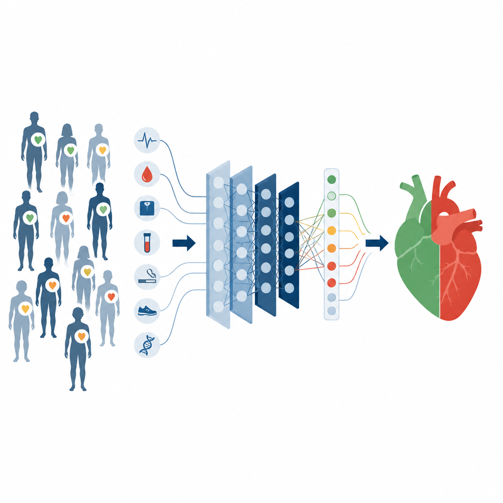Figure 1. Ein KI‑System, das auf zentralen medizinischen Tests basiert, hilft Ärzten, das Herzkrankheitsrisiko eines Patienten schnell einzuschätzen.