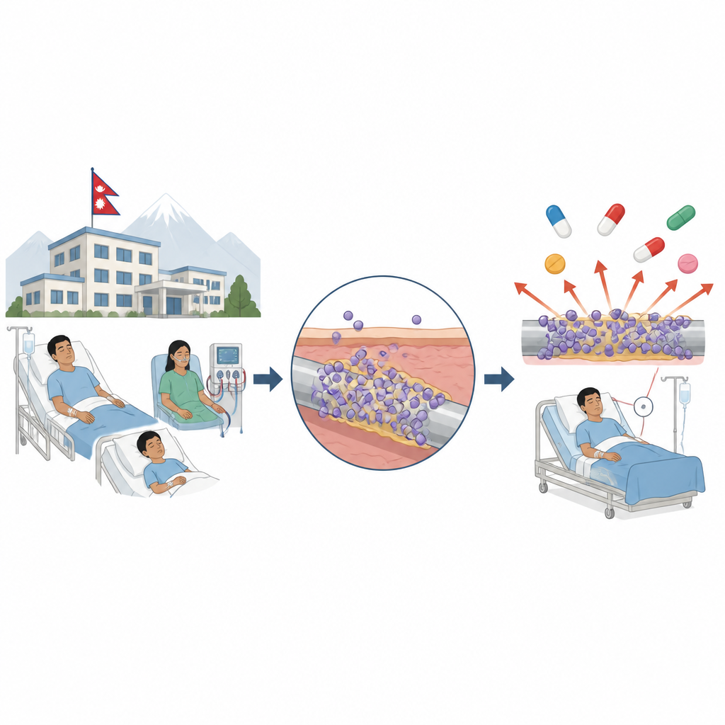 Figure 1. Come i batteri della pelle presenti negli ospedali diventano difficili da trattare quando formano strati adesivi sui dispositivi.