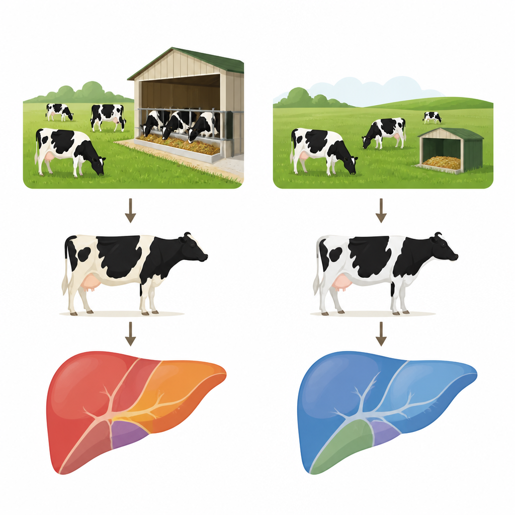 Figure 1. Come diversi livelli di pascolo nella dieta delle vacche da latte modificano il metabolismo epatico senza alterare la produzione di latte.