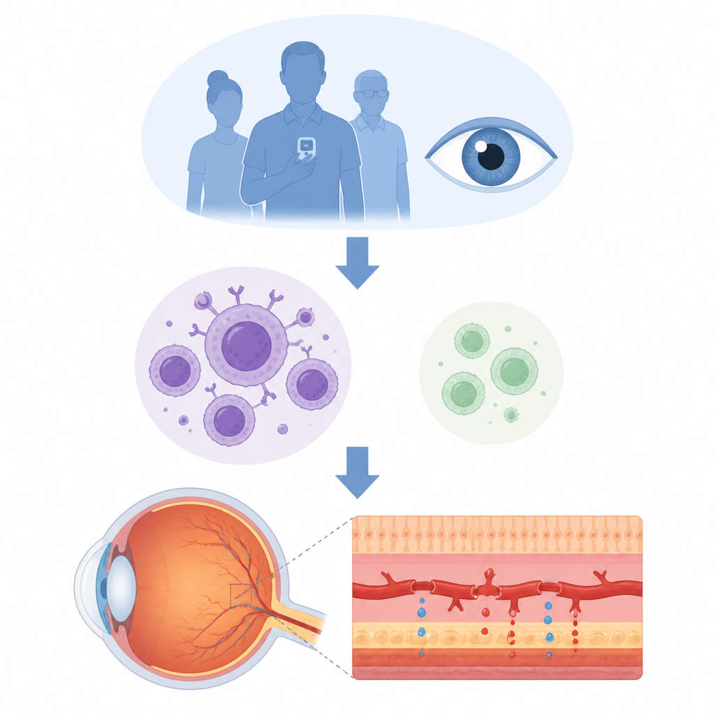 Figure 1. How misfiring immune cells in diabetes quietly weaken the eye’s blood vessels and threaten vision.