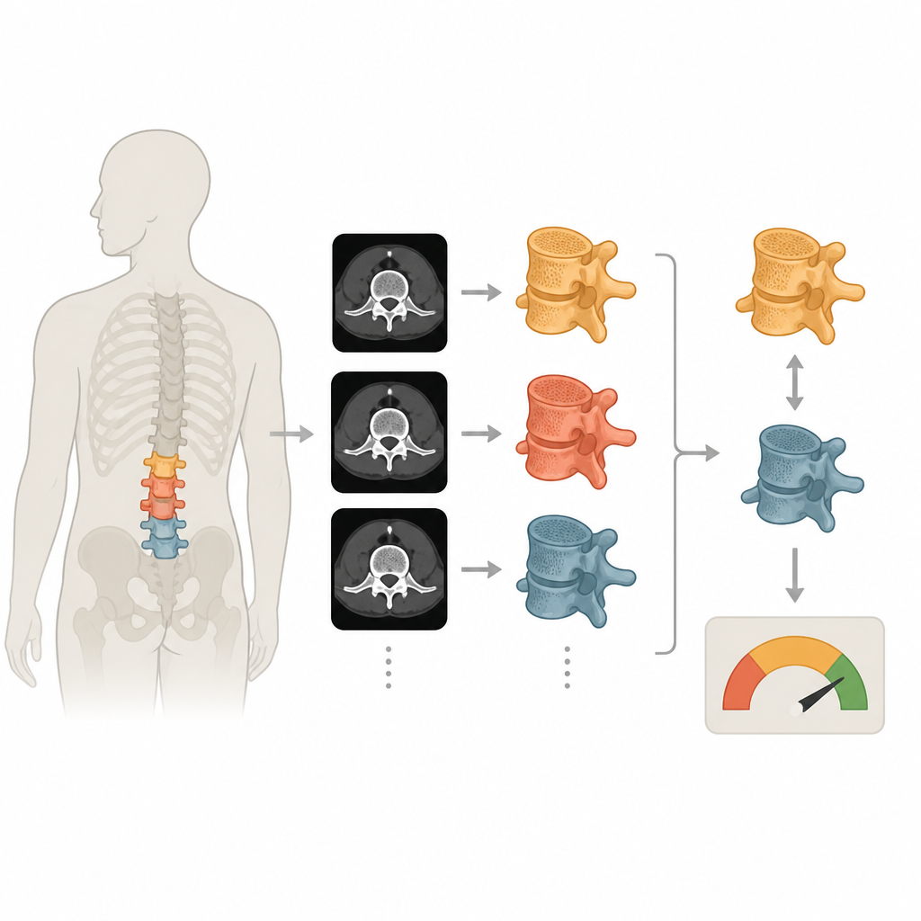 Figure 1. Uso de exploraciones TC y modelos computacionales para estimar la resistencia de huesos vertebrales dañados por el cáncer.