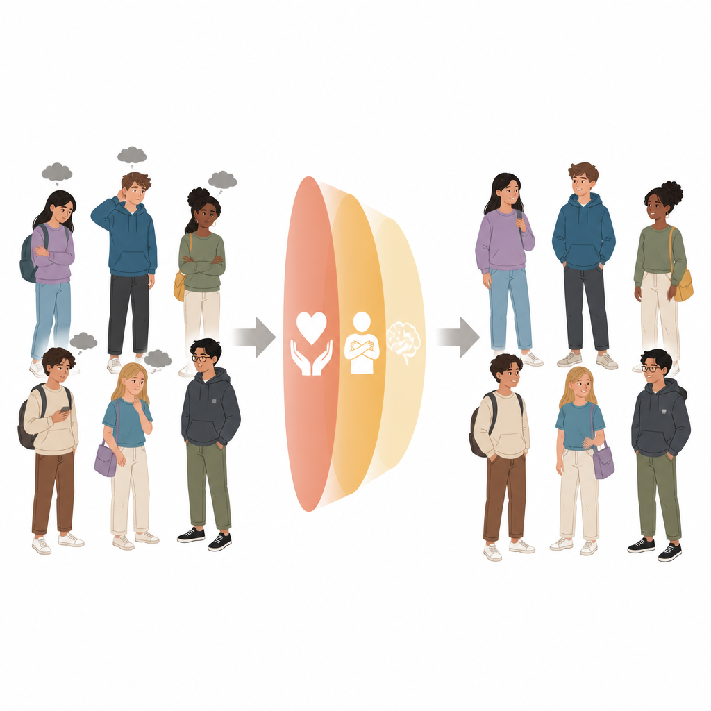 Figure 1. Wie Toleranz und innere Freundlichkeit Jugendlichen helfen, weniger ängstlich bezüglich der Wahrnehmung ihres Aussehens zu sein.